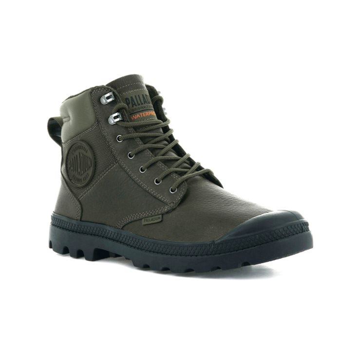 Palladium Pampa Shield WP+ LTH Women's Boots Olive | UK J749-LGT